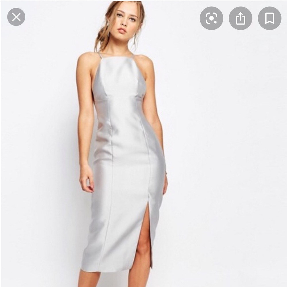 NWT Silver Backless Midi dress w/ Side Slit, small